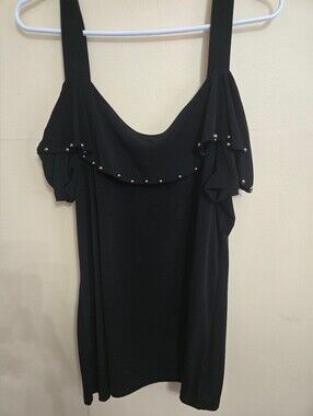 Black Studded Cold-Shoulder Tank